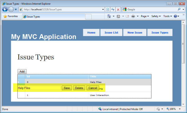 Issue Types: Editing data using the RowEditTemplate