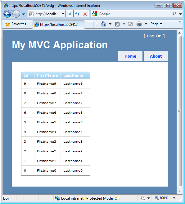 WebDataGrid MVC Hello World