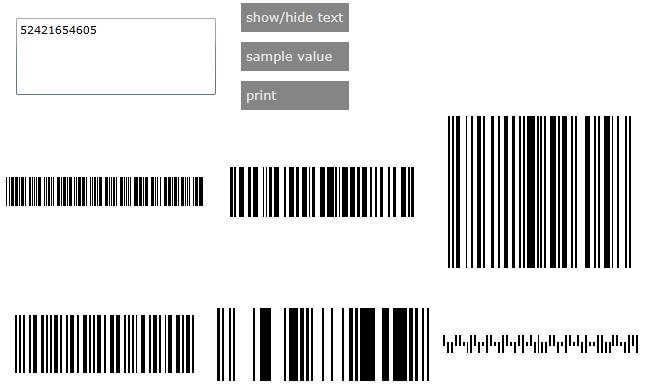 Demo application with multiple barcode controls all with their text hidden.