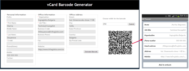 vCard QR barcode generator